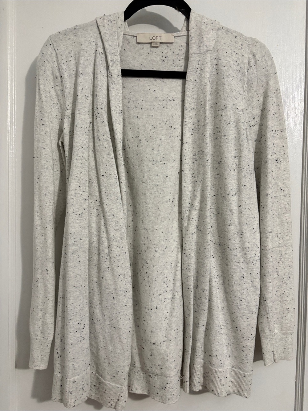 LOFT Gray Flecked Open-Front Hooded Cardigan